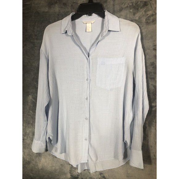 H&M Shirt Button Down Women’s Long Sleeve Light Blue Blouse Adult Size 2  40-42 - Picture 3 of 14